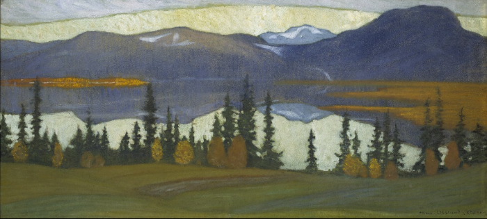 View from Klocka by Helmer Osslund. Acrylic and gouache on board. 26 x 56cm. Image: Nationalmuseum, Stockholm. 
